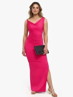 Shapewear Solid Cowl Neck Ruched Sculpting Maxi Dress