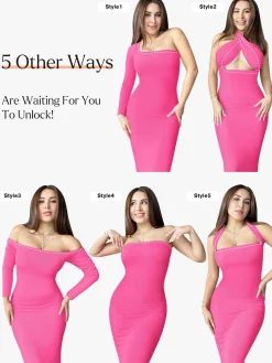 Shapewear Square Neck Long Sleeve Slimming Modal Maxi Dress