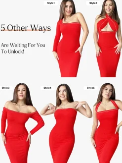 Shapewear Square Neck Long Sleeve Slimming Modal Maxi Dress