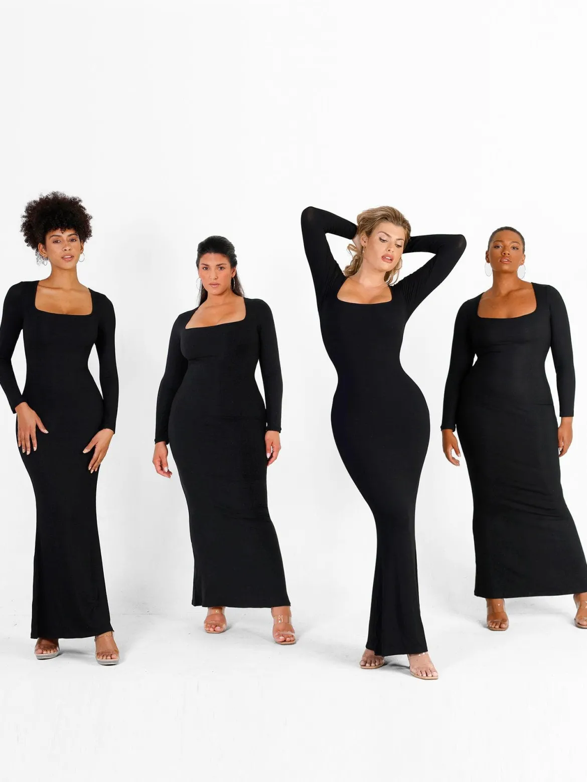 Shapewear Square Neck Long Sleeve Slimming Modal Maxi Dress