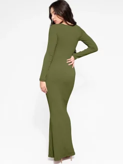 Shapewear Square Neck Long Sleeve Slimming Modal Maxi Dress
