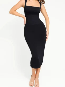 Shapewear Square Neck Sleeveless Slimming Midi Dress