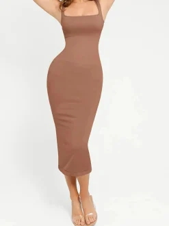 Shapewear Square Neck Sleeveless Slimming Midi Dress
