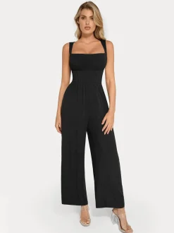 Shapewear Square Neck Tummy Control Wide Leg Jumpsuit