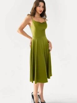 Shapewear Strappy Cowl Neck Fit & Flare Midi Dress