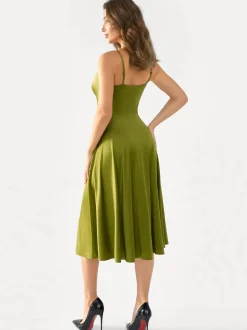 Shapewear Strappy Cowl Neck Fit & Flare Midi Dress