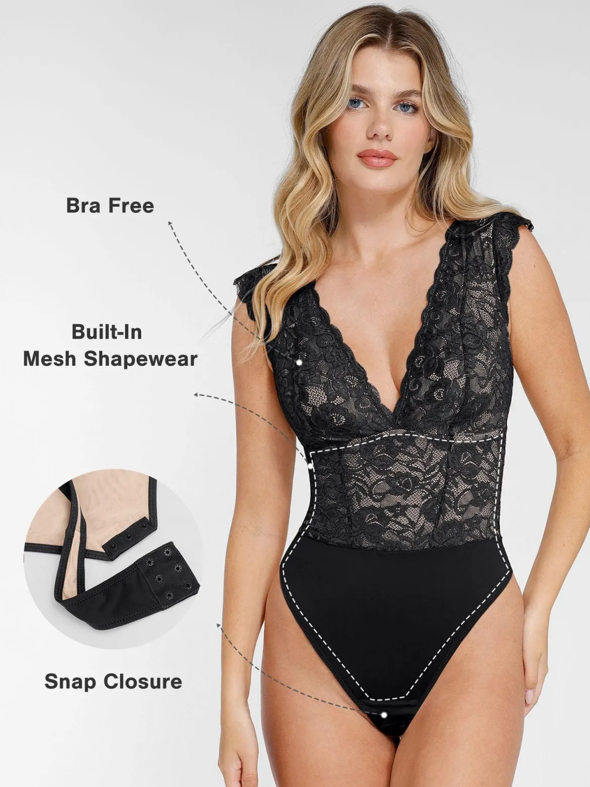 Shapewear V-neck Sleeveless Sculpting Lace Bodysuit