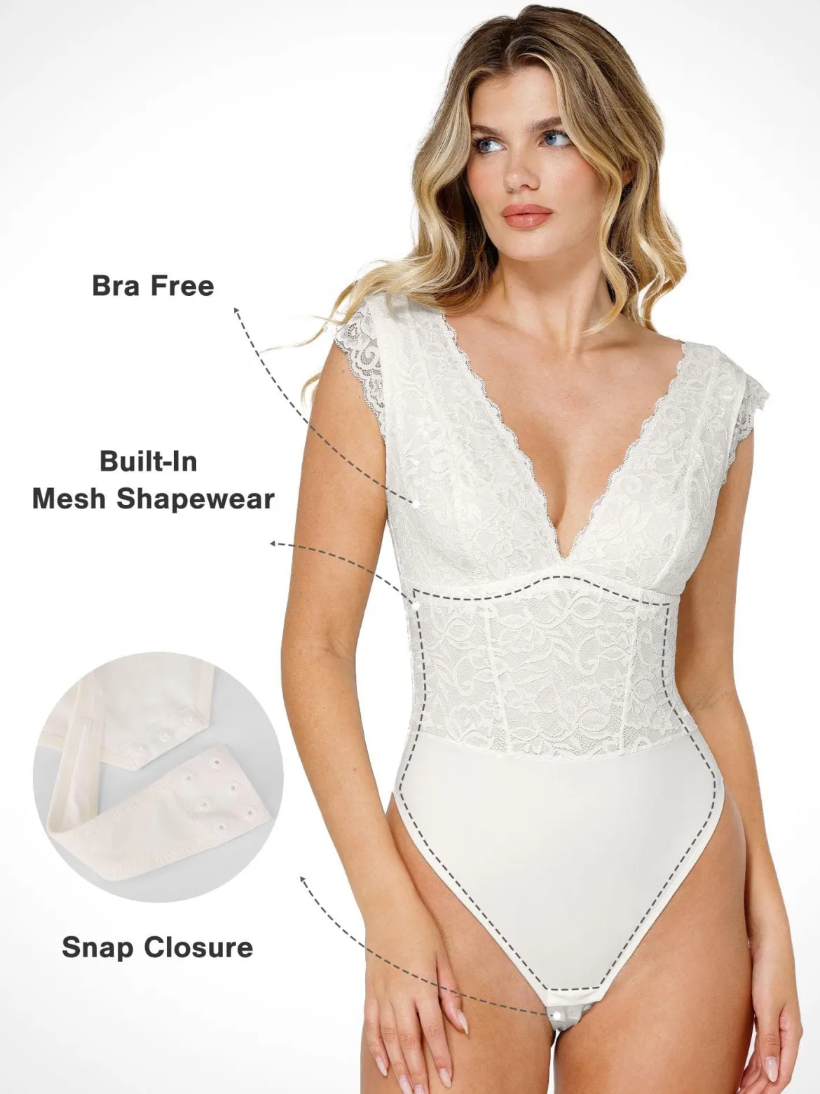 Shapewear V-neck Sleeveless Sculpting Lace Bodysuit