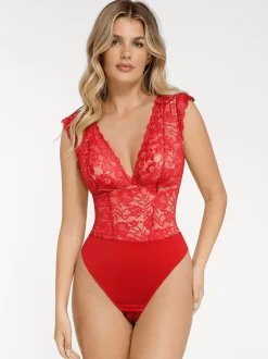 Shapewear V-neck Sleeveless Sculpting Lace Bodysuit