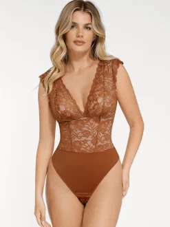 Shapewear V-neck Sleeveless Sculpting Lace Bodysuit