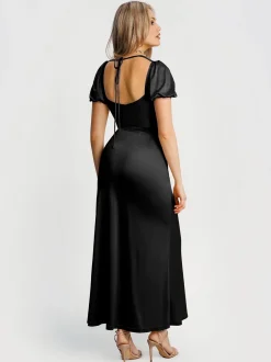 Square Neck Slimming Sculpting Maxi Dress with Sleeves