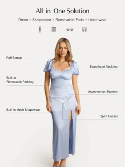 Square Neck Slimming Sculpting Maxi Dress with Sleeves