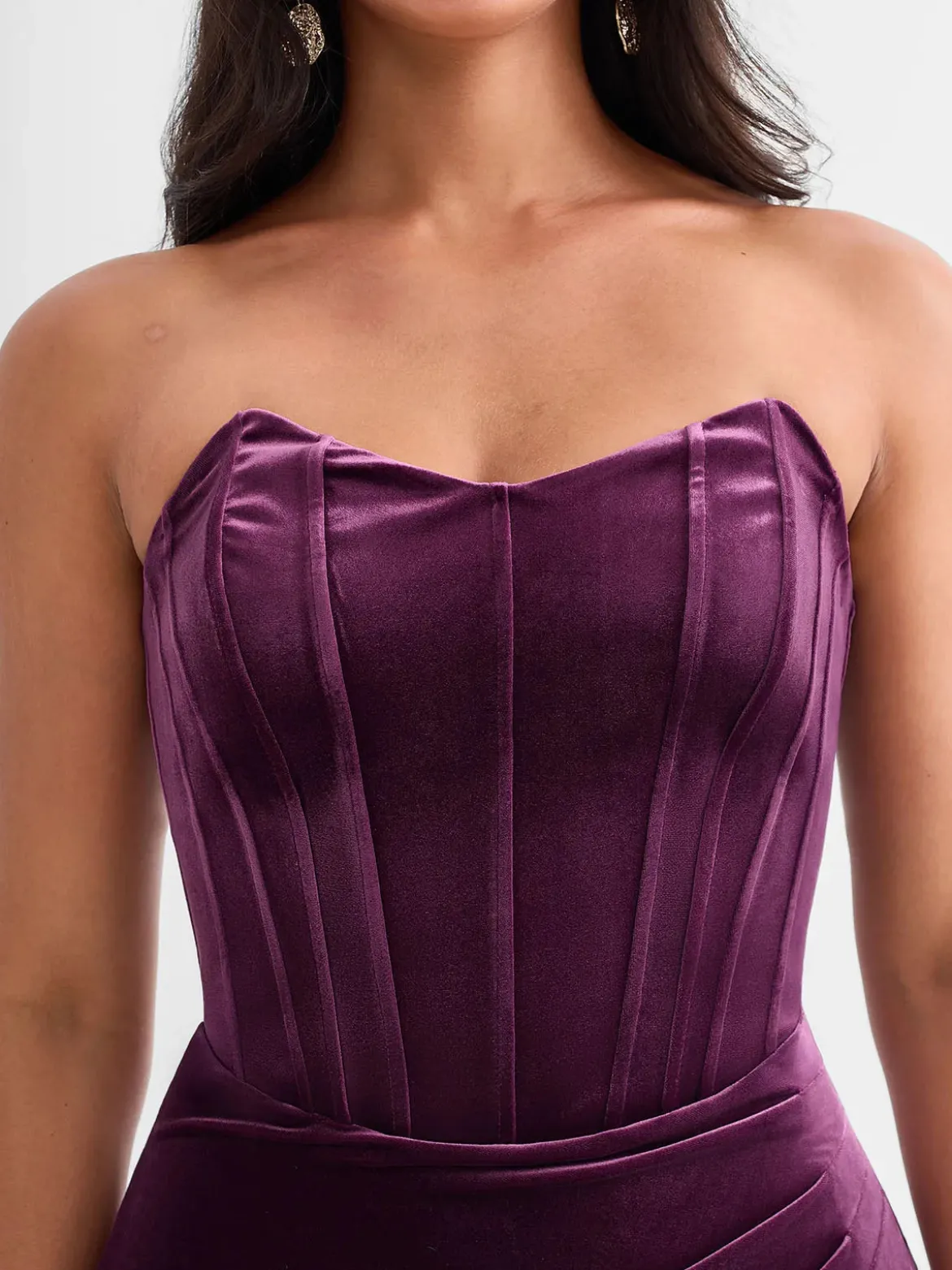 Strapless Velvet Ruched Sculpting Corset Gown