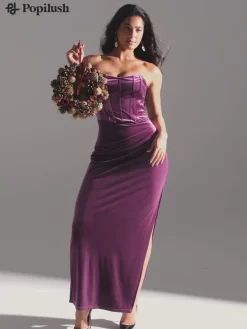 Strapless Velvet Ruched Sculpting Corset Gown