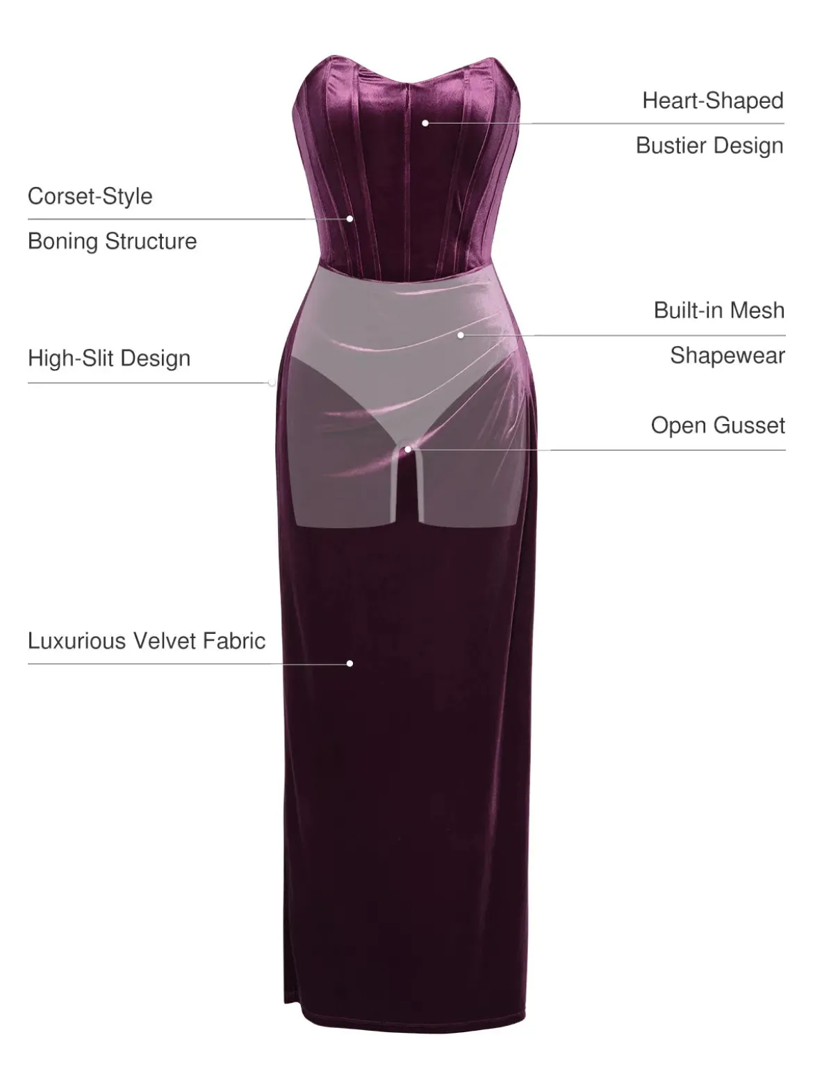 Strapless Velvet Ruched Sculpting Corset Gown