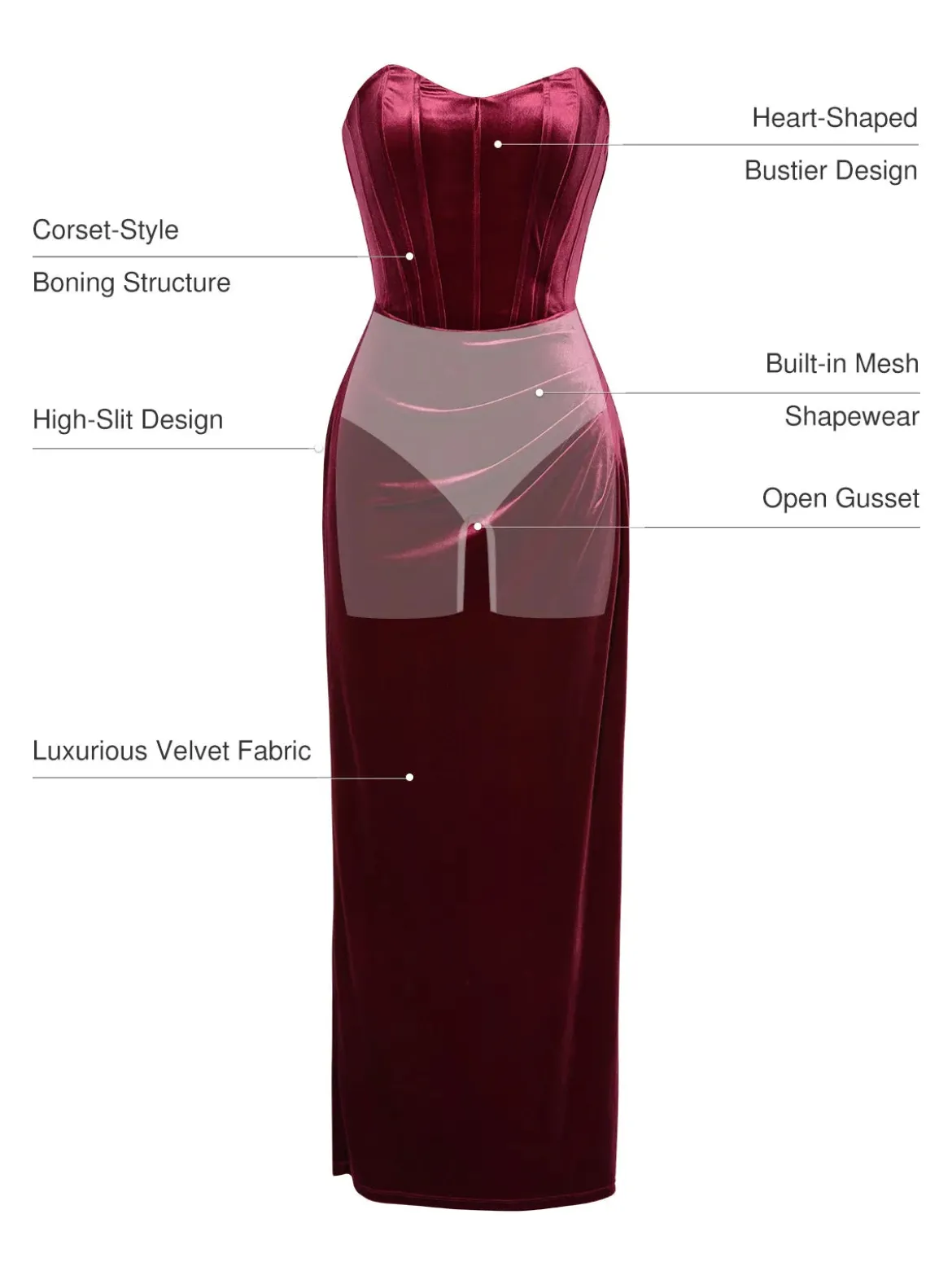 Strapless Velvet Ruched Sculpting Corset Gown