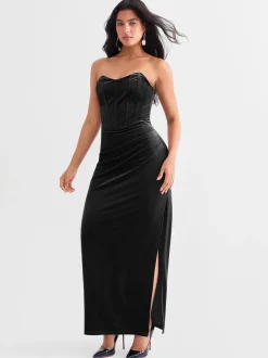 Strapless Velvet Ruched Sculpting Corset Gown