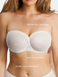 Unlined Sheer Mesh Strapless Minimizer Underwire Bra