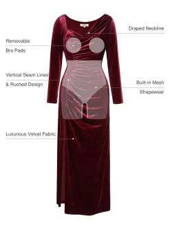 Velvet Draped Long Sleeve Sculpting Column Gown