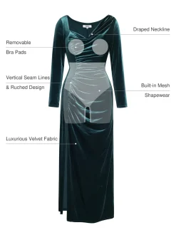 Velvet Draped Long Sleeve Sculpting Column Gown