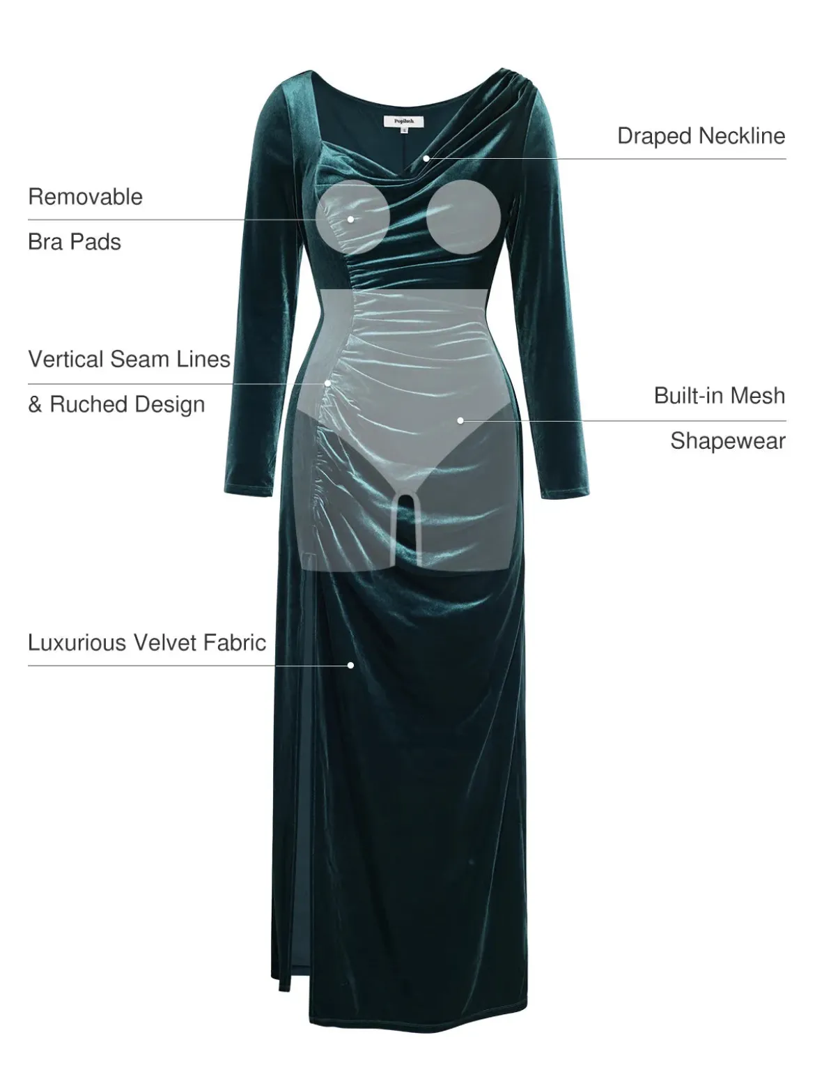 Velvet Draped Long Sleeve Sculpting Column Gown