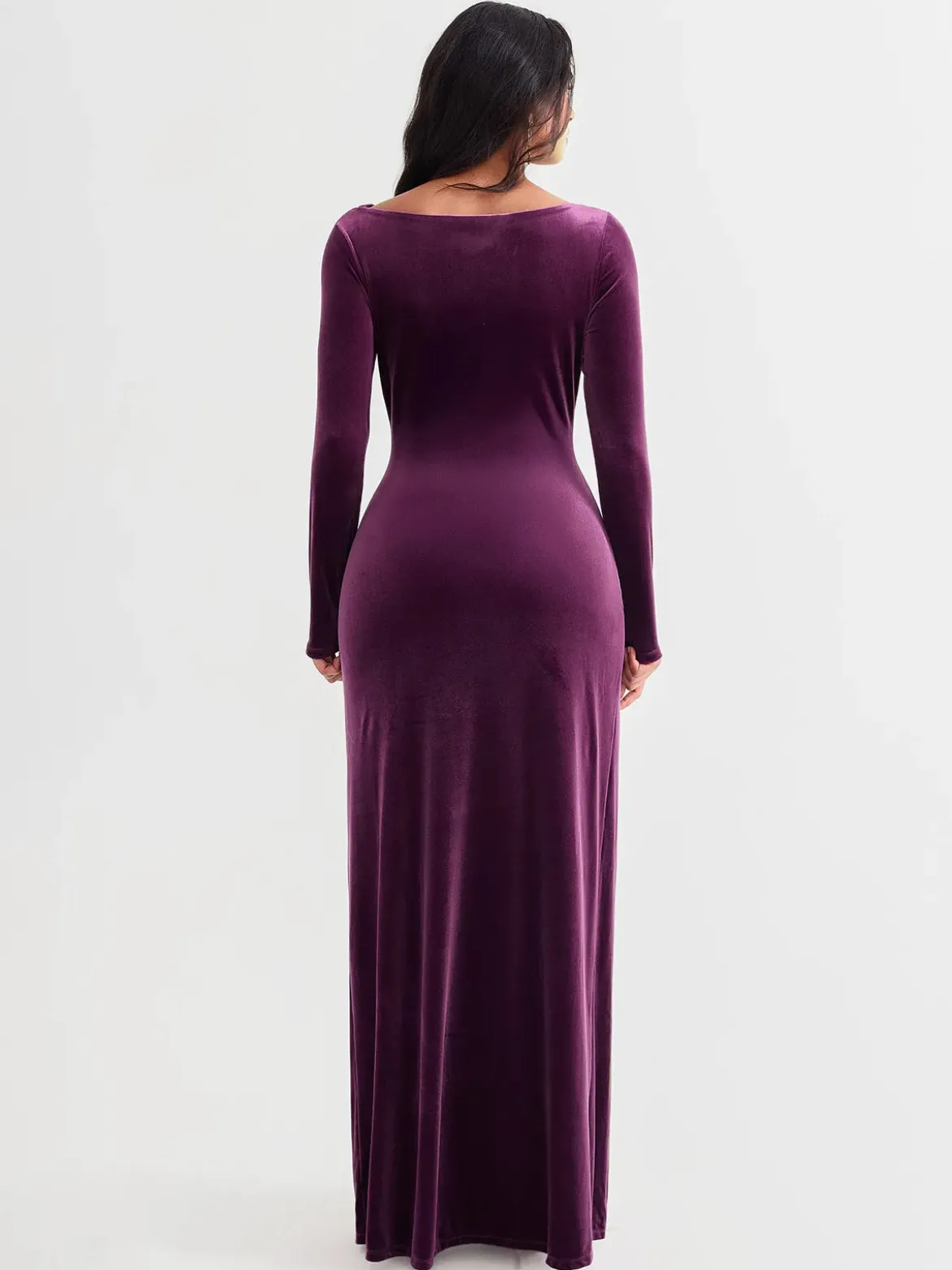 Velvet Draped Long Sleeve Sculpting Column Gown