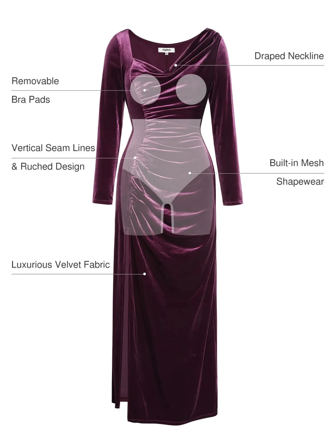 Velvet Draped Long Sleeve Sculpting Column Gown