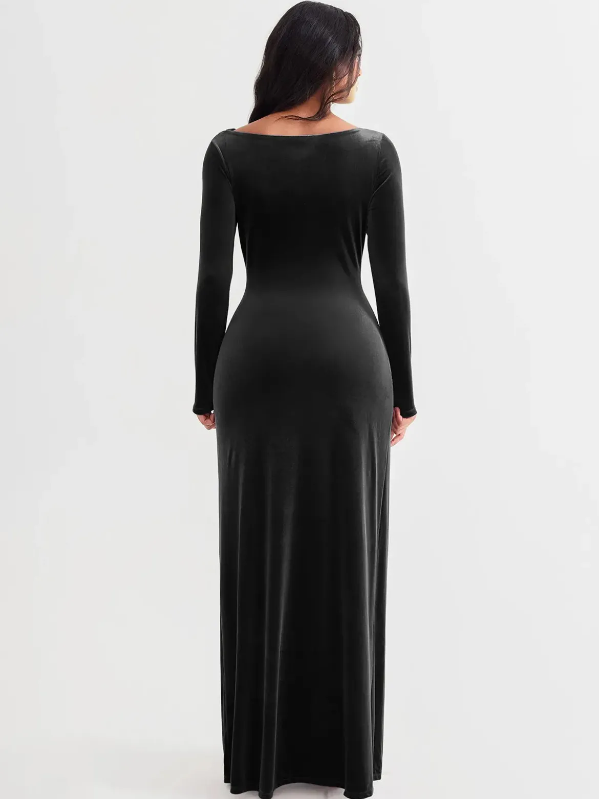 Velvet Draped Long Sleeve Sculpting Column Gown