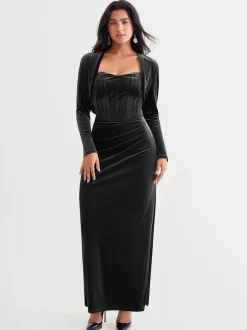 Velvet Long-Sleeve Shrug Bolero