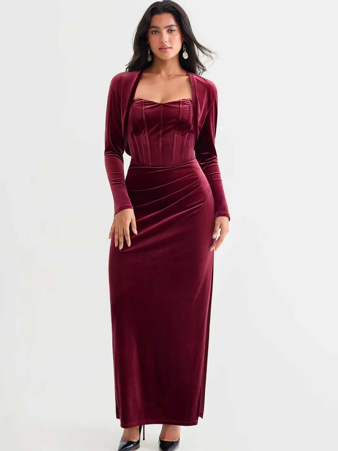Velvet Long-Sleeve Shrug Bolero