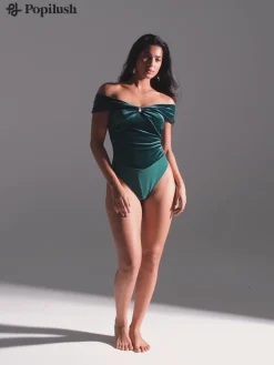 Velvet Twist Front Off-The Shoulder Sculpting Bodysuit