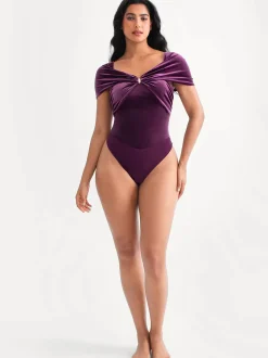 Velvet Twist Front Off-The Shoulder Sculpting Bodysuit