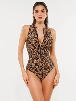 Zip-Front Waist Shaping Swimsuit