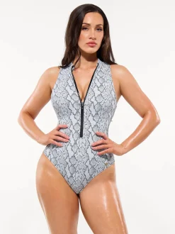 Zip-Front Waist Shaping Swimsuit